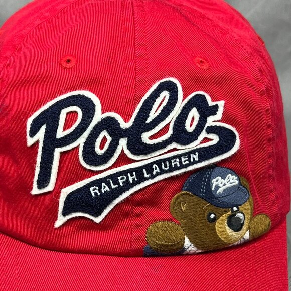 Polo Ralph Lauren Bear Strapback Hat Red White Pony Baseball Adjustable Dad Mens - Picture 8 of 16